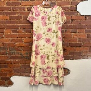 Vintage 90’s Bedford Fair Lifestyle Cream & Pink Floral‎ Maxi Dress Size 8